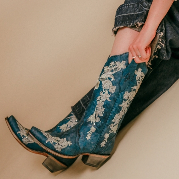 Corral A4361 Women's Navy Floral Embroidered Cowgirl Boots Size 5 - Picture 14 of 16